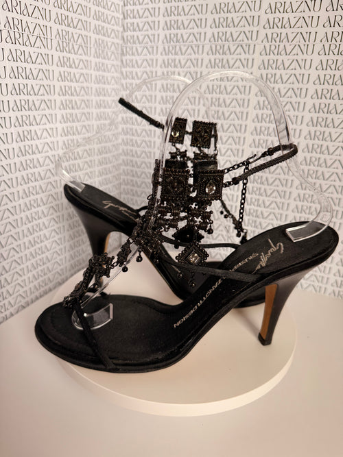 Giuseppe Zanotti Embellished Satin Ankle Strap Sandals – Size 7 1/2