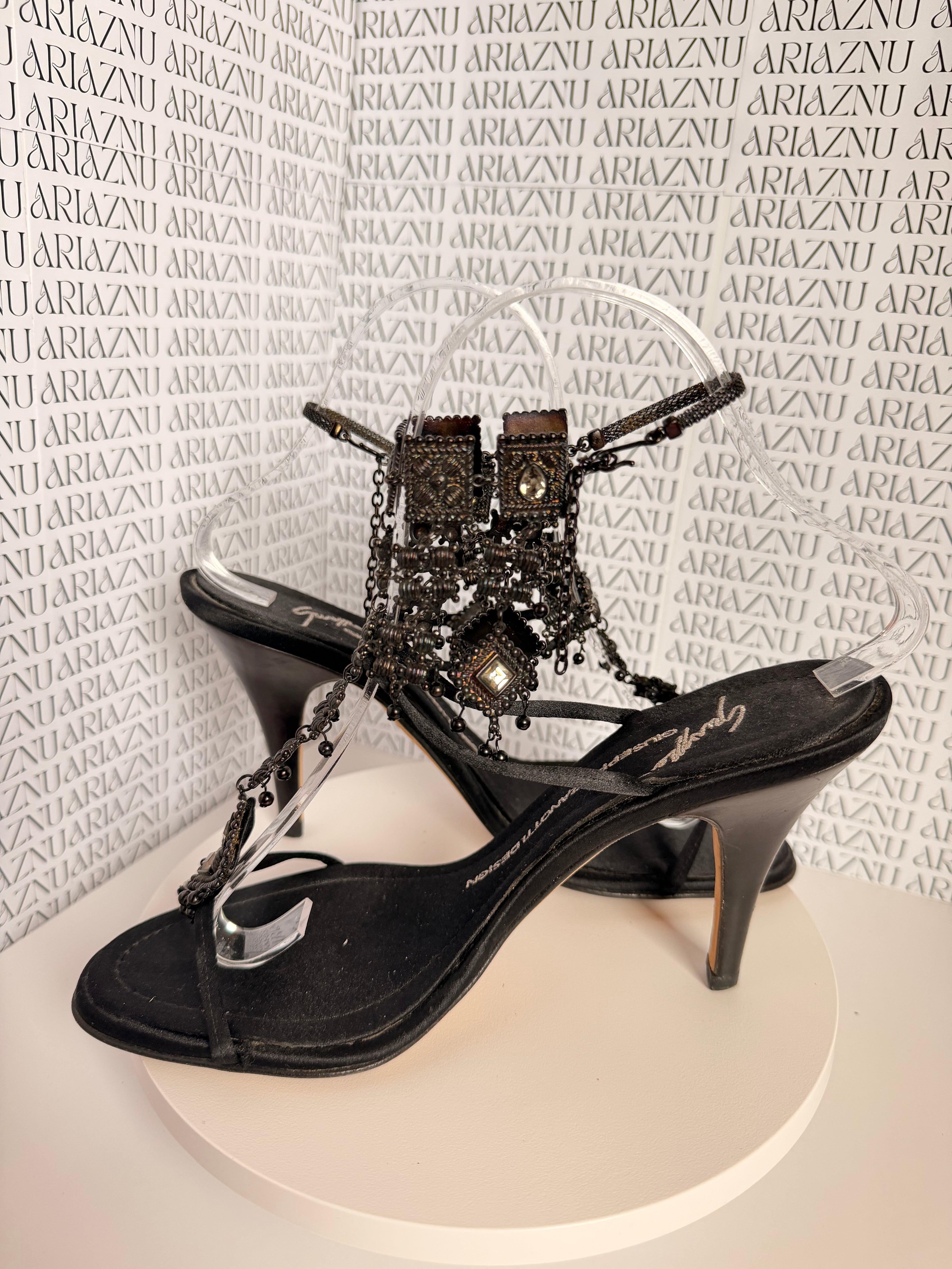 Giuseppe Zanotti Embellished Satin Ankle Strap Sandals – Size 7 1/2