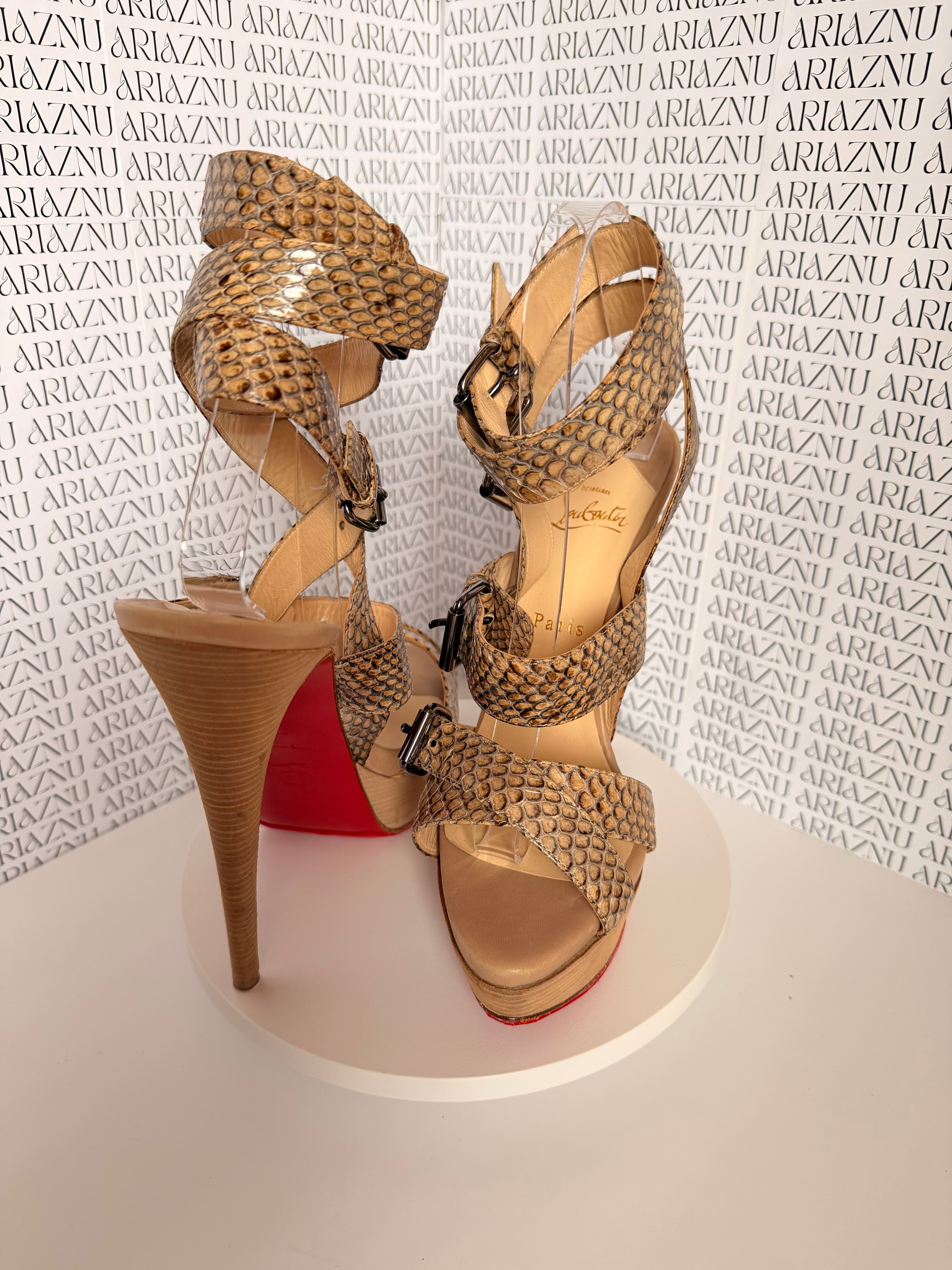 Christian Louboutin Toutenkaboucle Python Platform Sandals – Size 38.5