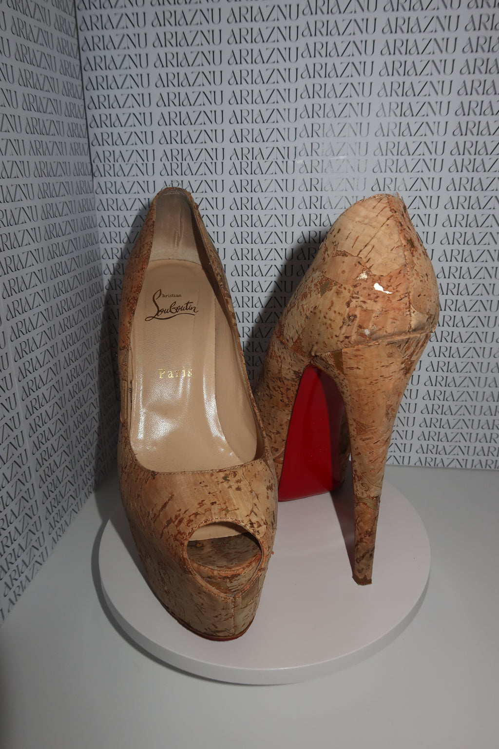 Christian Louboutin Cork Platform Peep-Toe Pumps – Size 39.5
