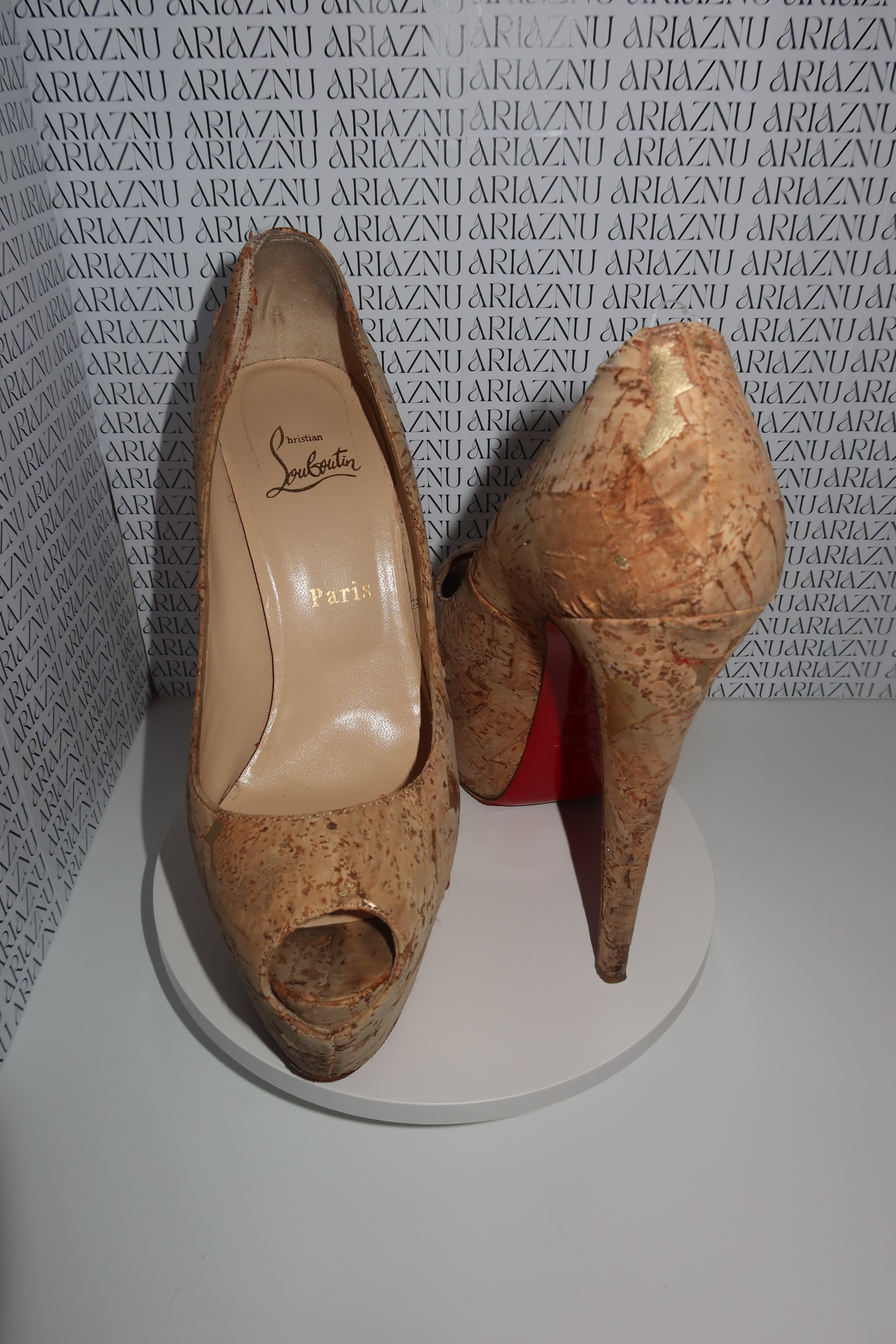 Christian Louboutin Cork Platform Peep-Toe Pumps – Size 39.5