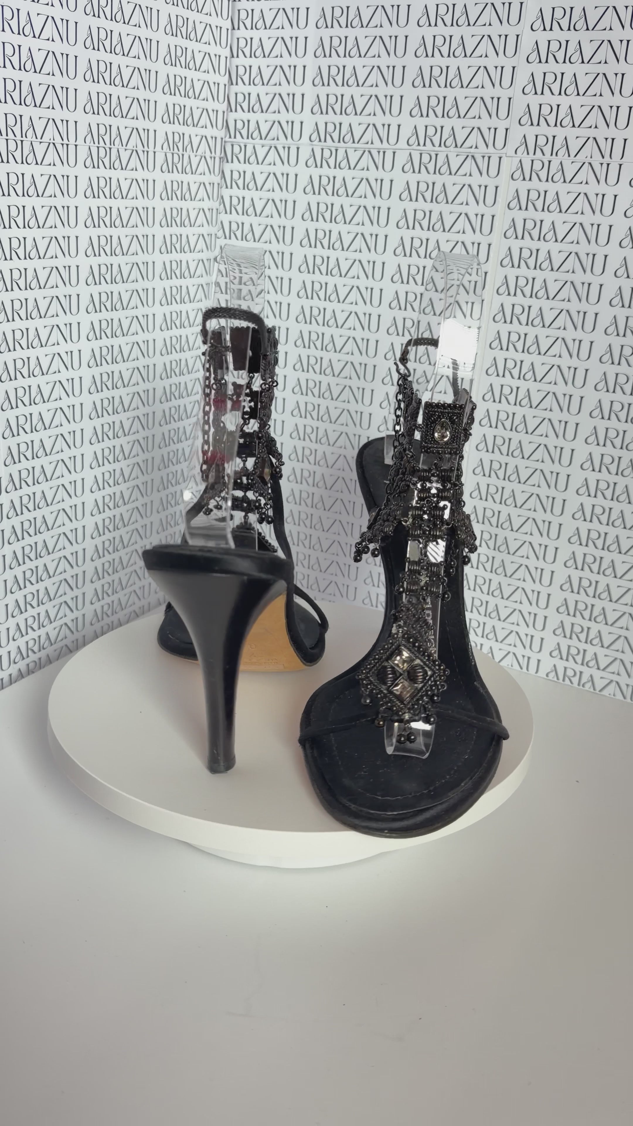 Giuseppe Zanotti Embellished Satin Ankle Strap Sandals – Size 7 1/2